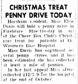 CHRISTMAS TREAT PENNY DRIVE TODAY. (1951, December 21). The Horsham Times (Vic. : 1882 - 1954), p. 5. Retrieved December 21, 2012, from http://nla.gov.au/nla.news-article72798806