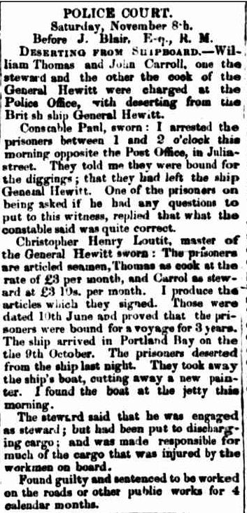 POLICE COURT. (1856, November 10). Portland Guardian and Normanby General Advertiser (Vic. : 1842 - 1876), p. 2 Edition: EVENING.. Retrieved February 13, 2013, from http://nla.gov.au/nla.news-article64567197