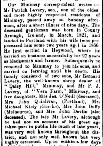 OBITUARY. (1905, November 24). The Horsham Times (Vic. : 1882 - 1954), p. 3. Retrieved February 27, 2013, from http://nla.gov.au/nla.news-article72818770