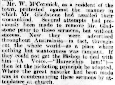 THE REV. GEORGE GLADSTONE. (1899, June 21). The Argus (Melbourne, Vic. : 1848 - 1956), p. 8. Retrieved April 2, 2013, from http://nla.gov.au/nla.news-article9516823