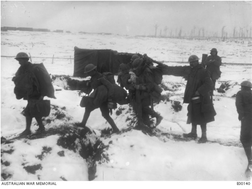 SOLDIERS AT BERNAFAY JANUARY 1917. Image courtesy of the Australian War Memorial https://www.awm.gov.au/collection/E00140/