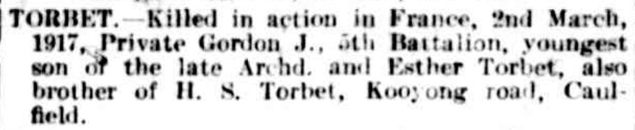"Family Notices" The Argus (Melbourne, Vic. : 1848 - 1957) 5 May 1917 .